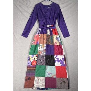 VTG 70s Kristi Gudnason California Dress Size XS/S‎ Purple Maxi Patchwork Quilt